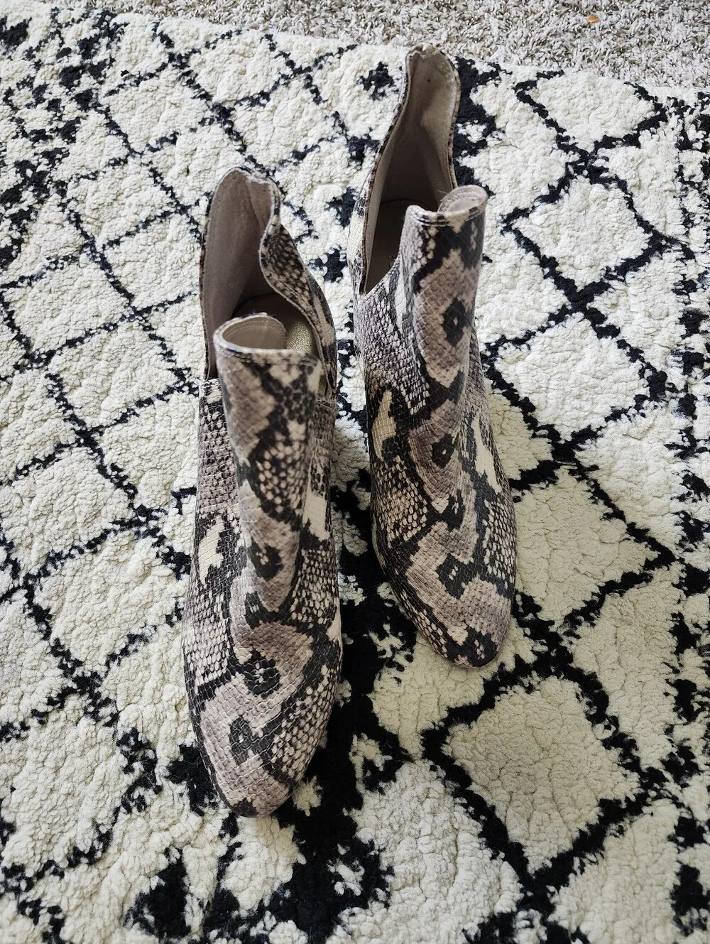 Steve Madden Snake-Print Block Heel Ankle Boots - Black, Cream, Tan 8 - Picture 6 of 9